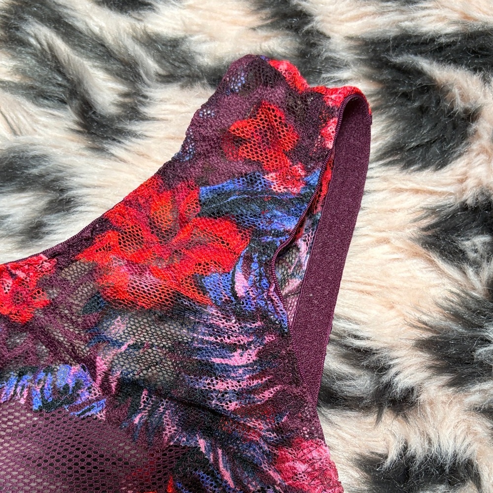 PINK Victoria's Secret Purple Blue and Pink Floral Lace Bralette w/ Mesh - Picture 6 of 10